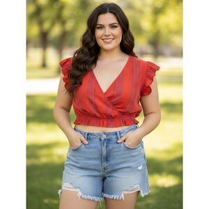 Universal Thread Boho Striped Top - Orange/Purple Ruffle Sleeve - Size XXL (NWT)